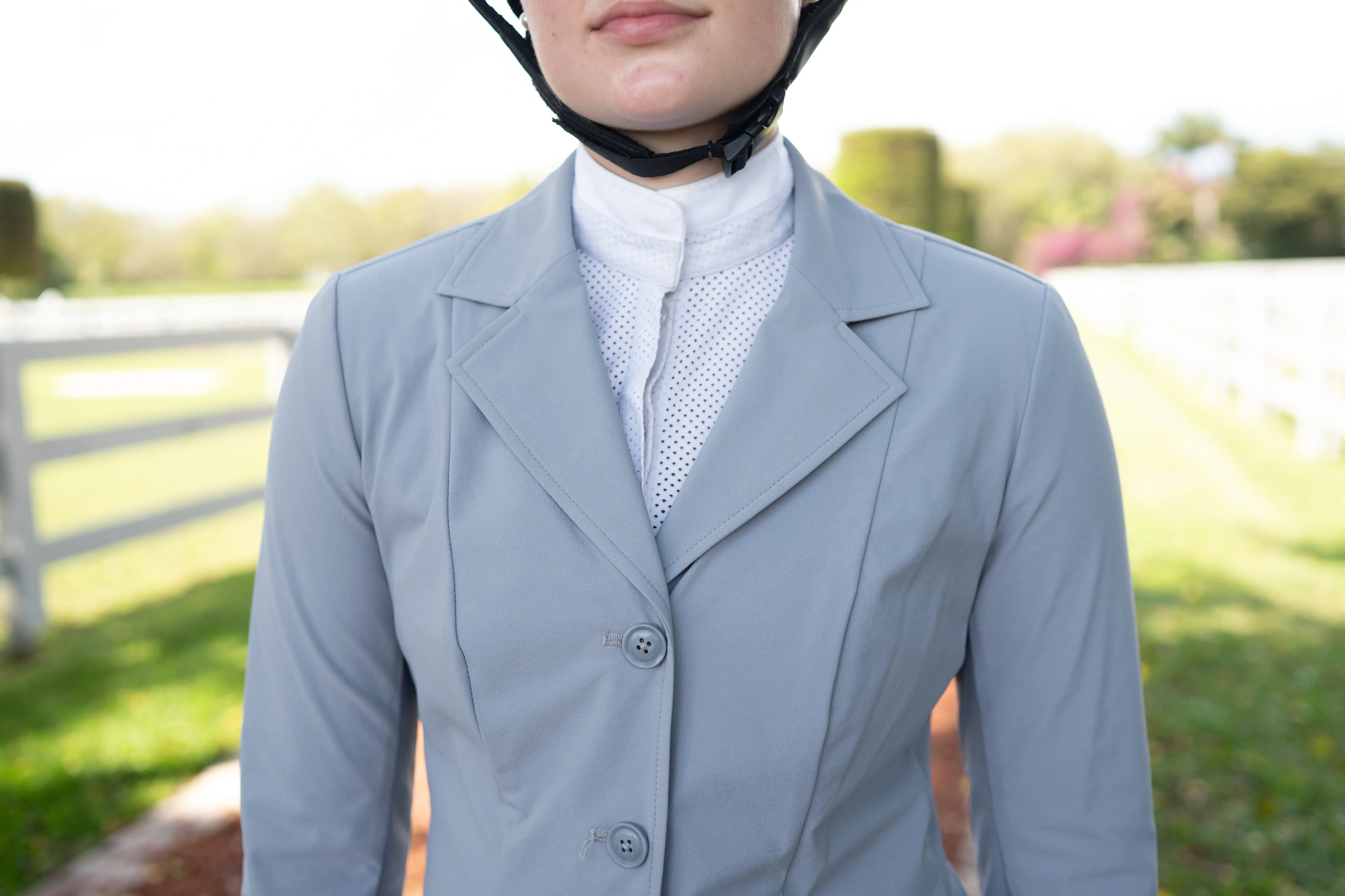 Grand Prix Ladies EQJ 3 Button Show Coat, NY Tech Fabric, Cadet Blue - Image 3