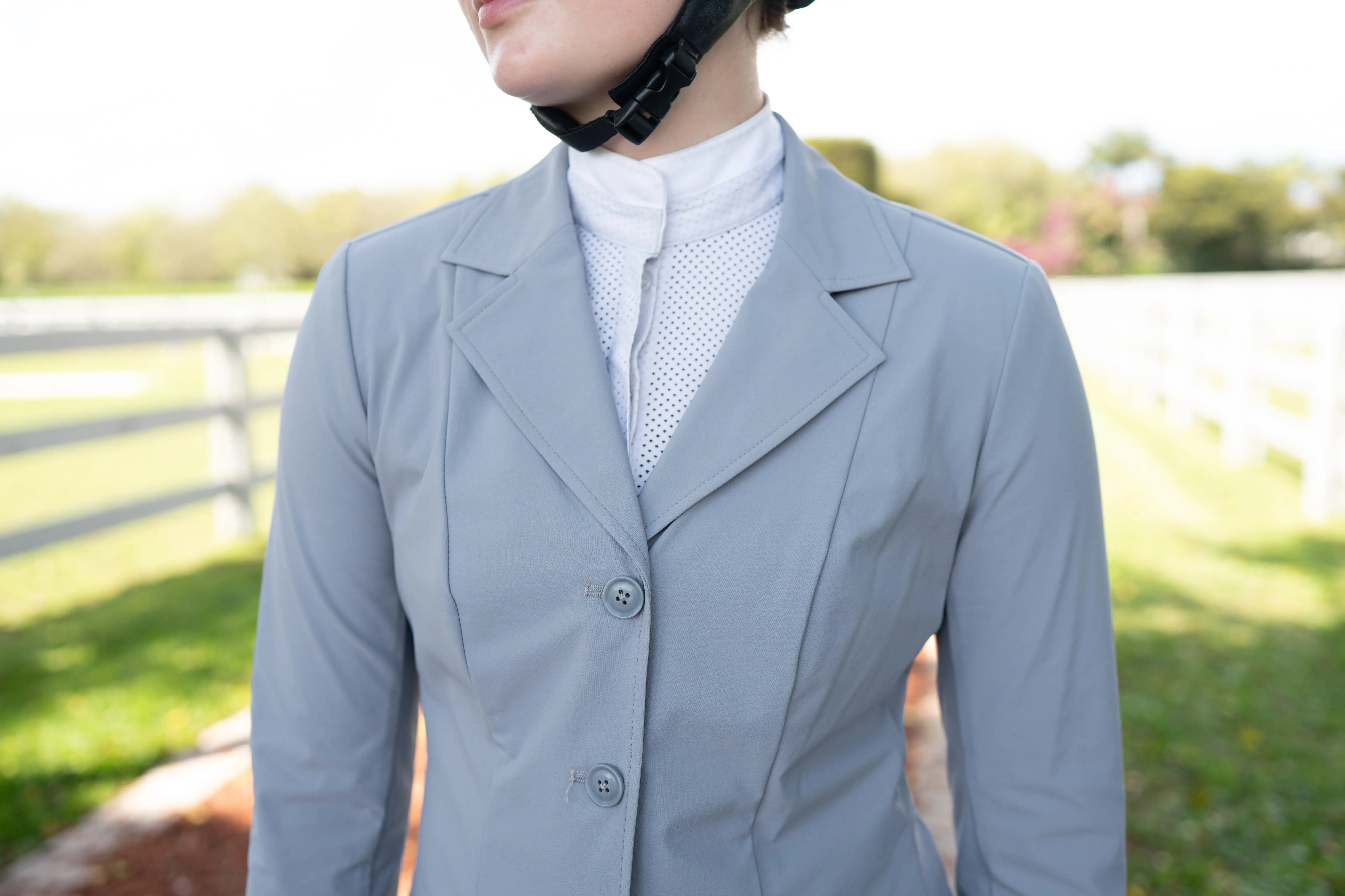 Grand Prix Ladies EQJ 3 Button Show Coat, NY Tech Fabric, Cadet Blue - Image 4