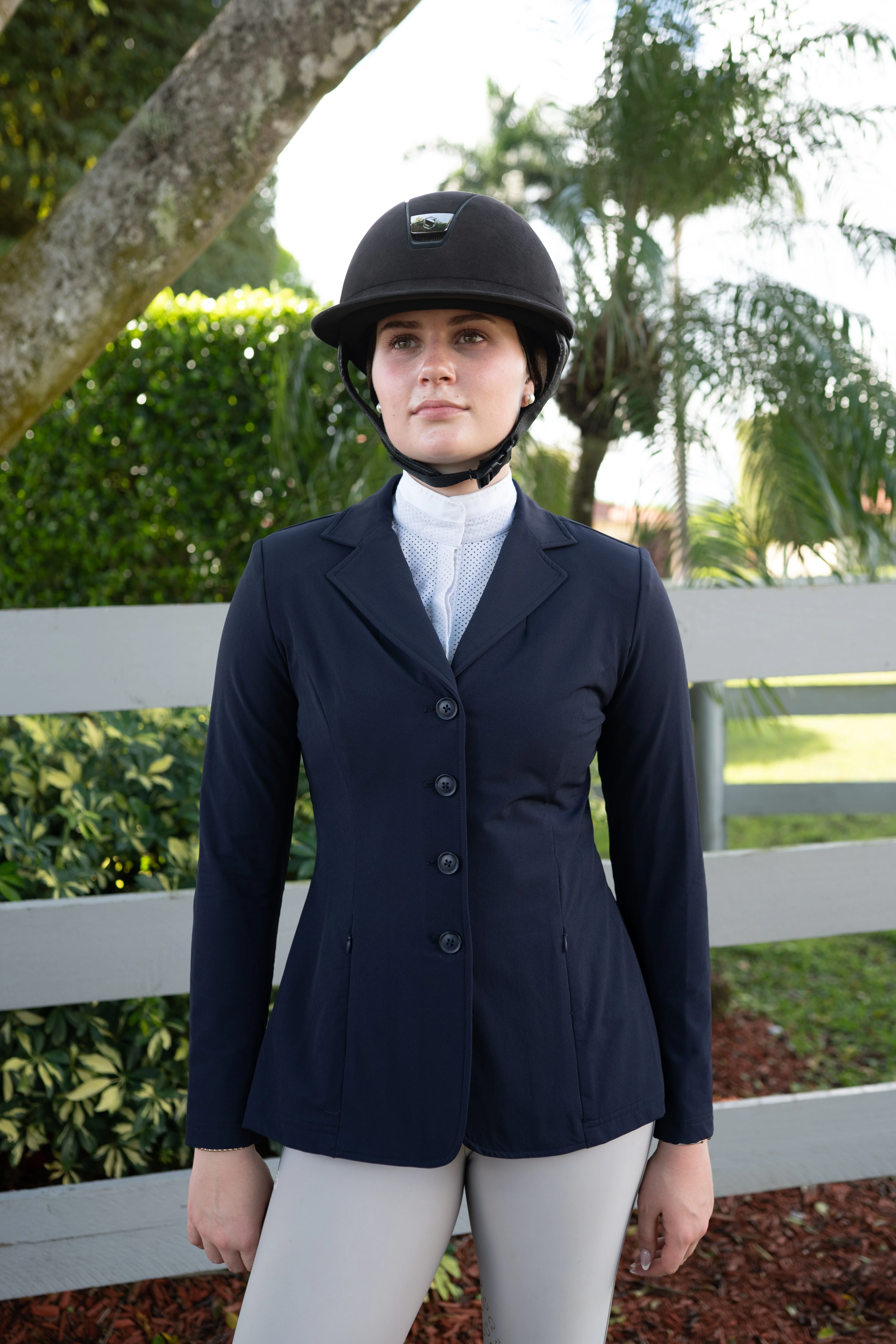 Grand Prix Ladies Quinn Show Coat, 4 Button with Hidden Zipper Closure, Navy - Image 2
