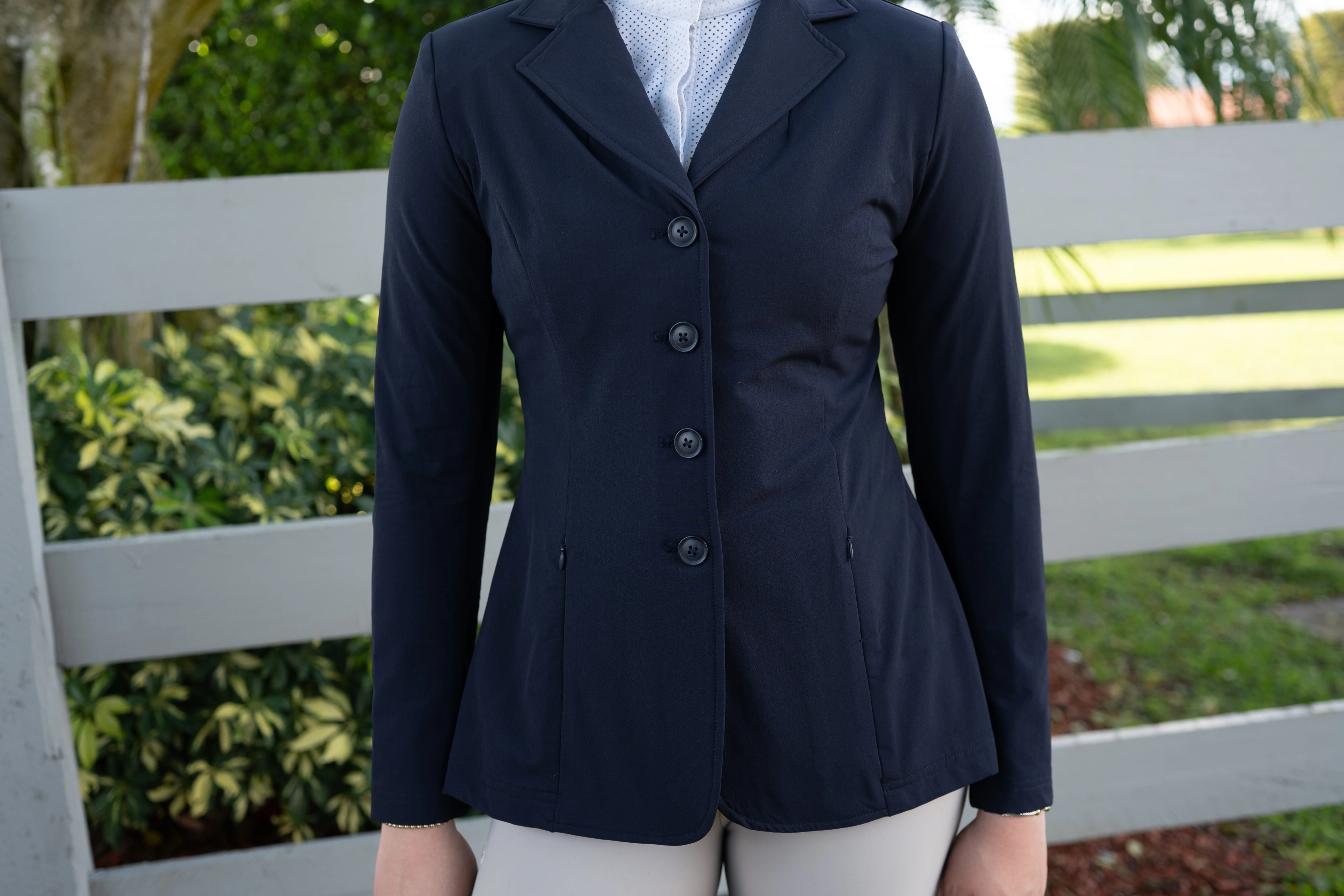 Grand Prix Ladies Quinn Show Coat, 4 Button with Hidden Zipper Closure, Navy - Image 4