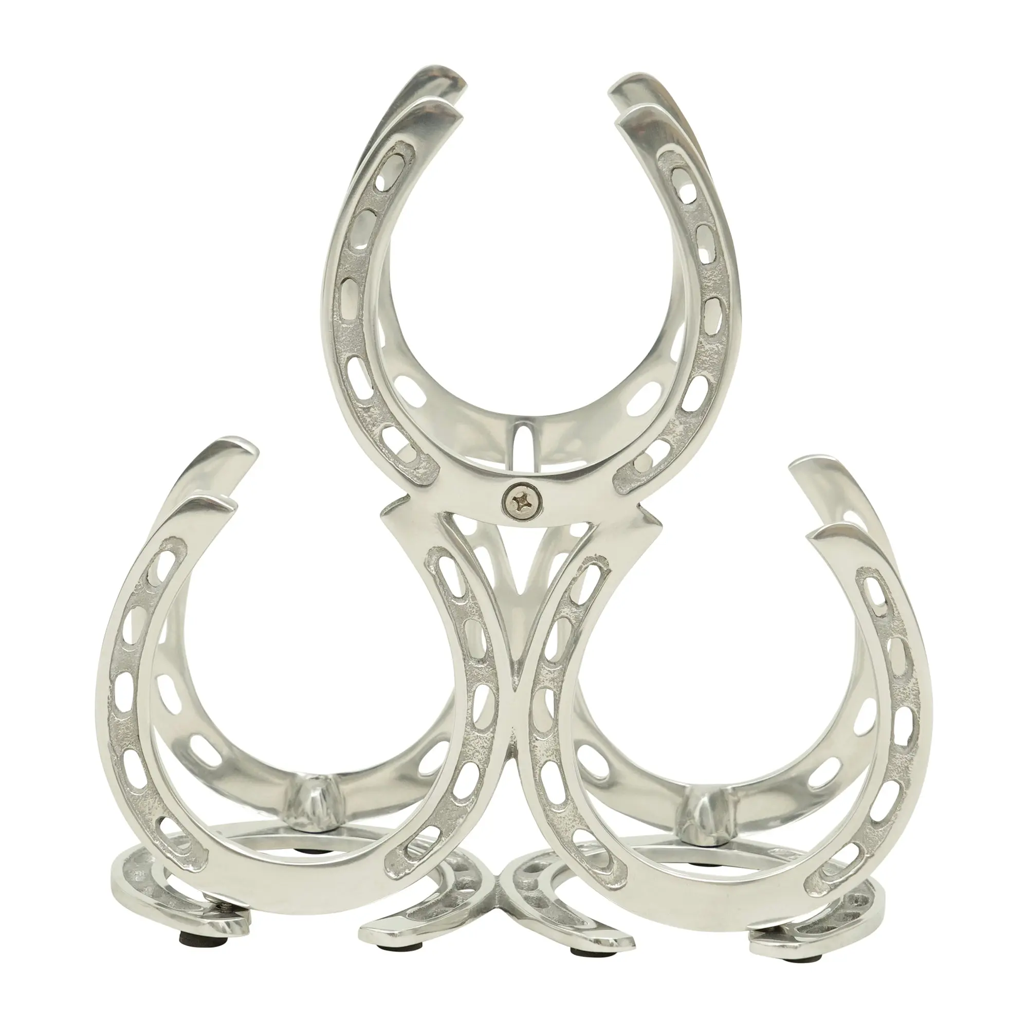 Huntley Horseshoe 3-Bottle Wine Rack, Aluminum Silver Finish - Image 6